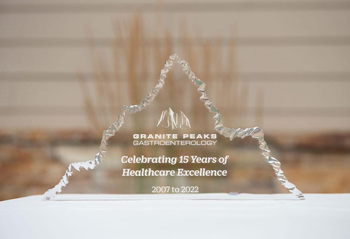 Granite Peaks Gastroenterology plaque celebrating 15 years